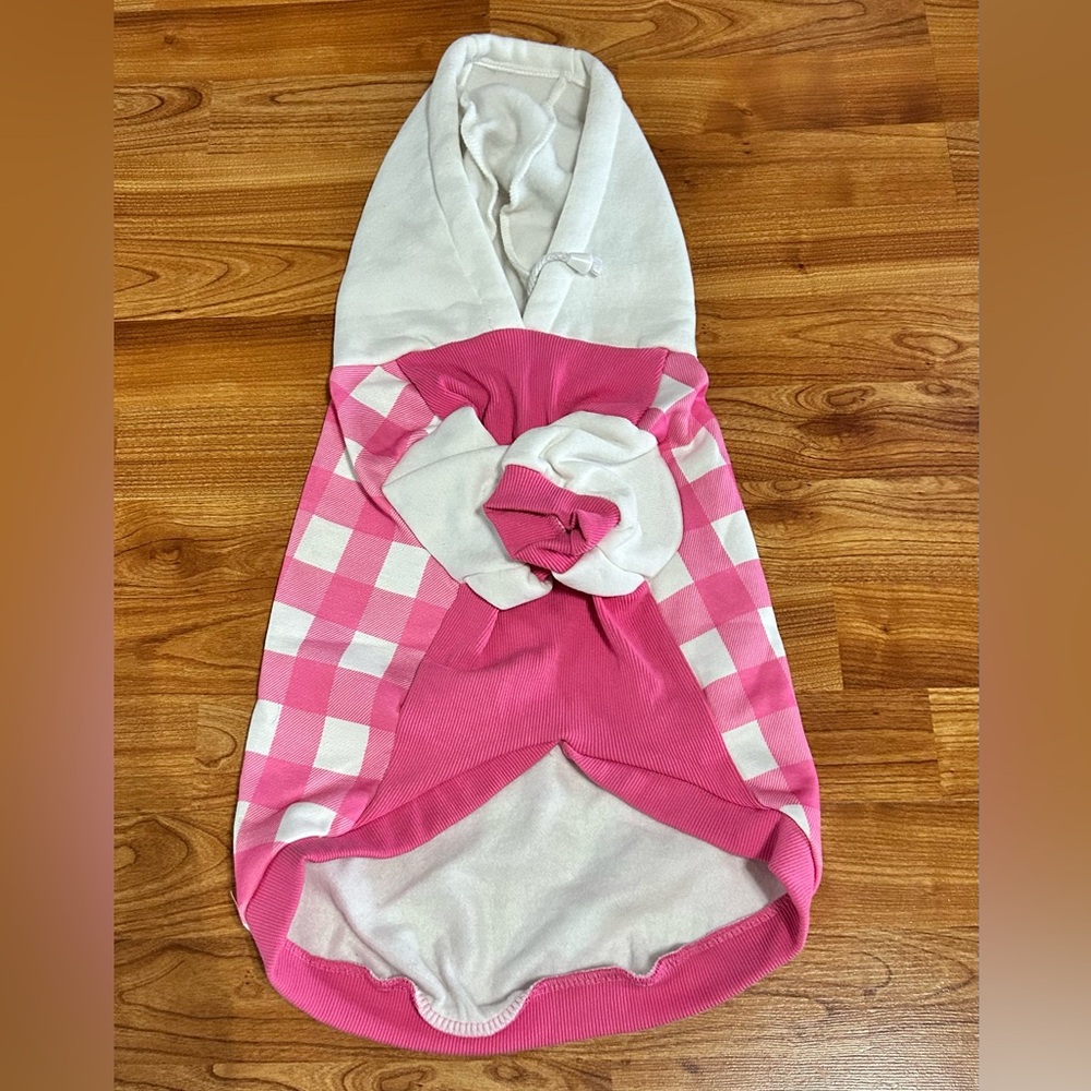 Unbranded Pink and White Checkered Pet Hoodie ~ 100% Polyester ~ Size Large